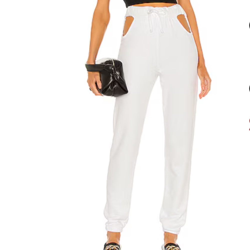 LNA White Jogger Sweatpants Cutout Pocket High Waist Lounge Athleisure Pants